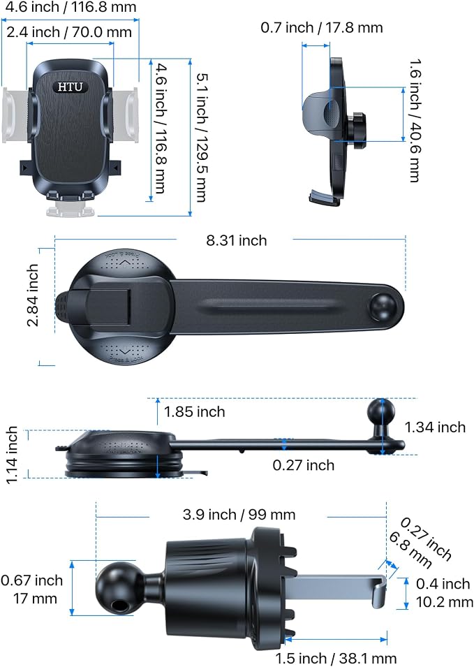 HTU Upgraded Strongest Suction Car Phone Holder Bendable Arm, Never Block View - Image 8