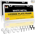 Premium Slim White License Plate Frames – 2 Pack, Rust-Free Stainless Steel by MegaRacer