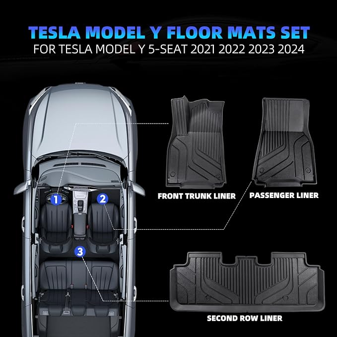 Tesla Model Y Floor Mats for Tesla Model Y 2020-2024, TPE All Weather Custom - Image 2