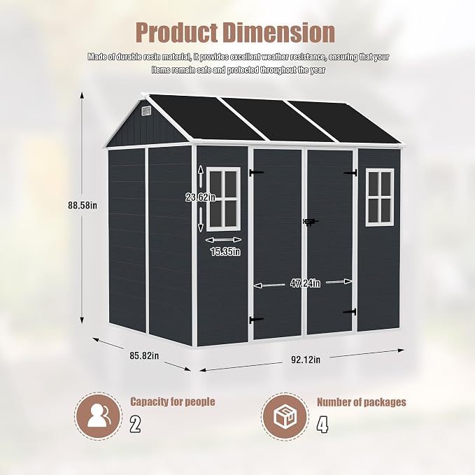 8x7 FT Outdoor Storage Resin Shed - Image 6