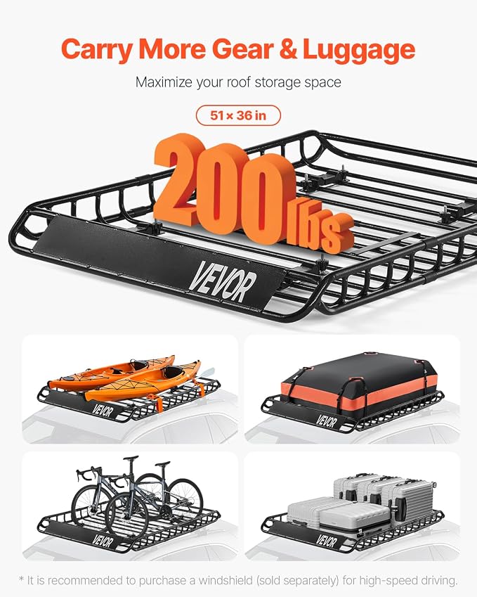 VEVOR Roof Rack Basket, Universal Rooftop Cargo Carrier - Image 2