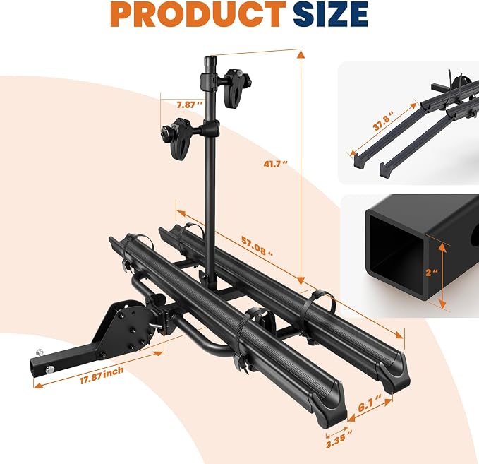 Aluminum 2 EBikes Foldable 2'' Hitch Mounted Carrier Racks w/Ramps Over 200lbs - Image 6