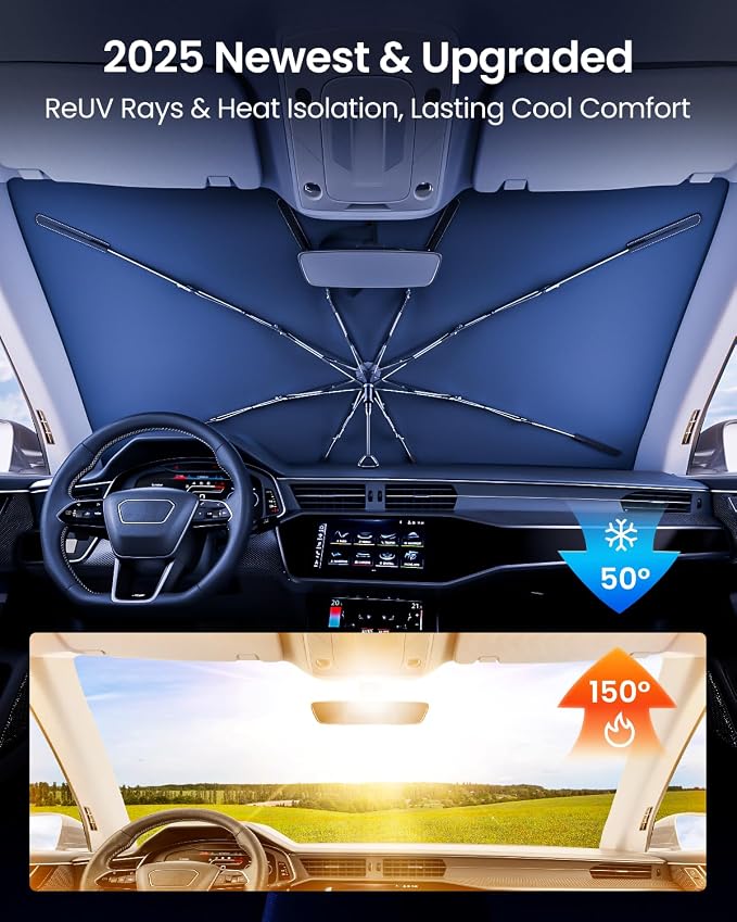 REEVAA 2025 Upgraded Car Windshield Sun Shade Umbrella Protect Interior - Image 2