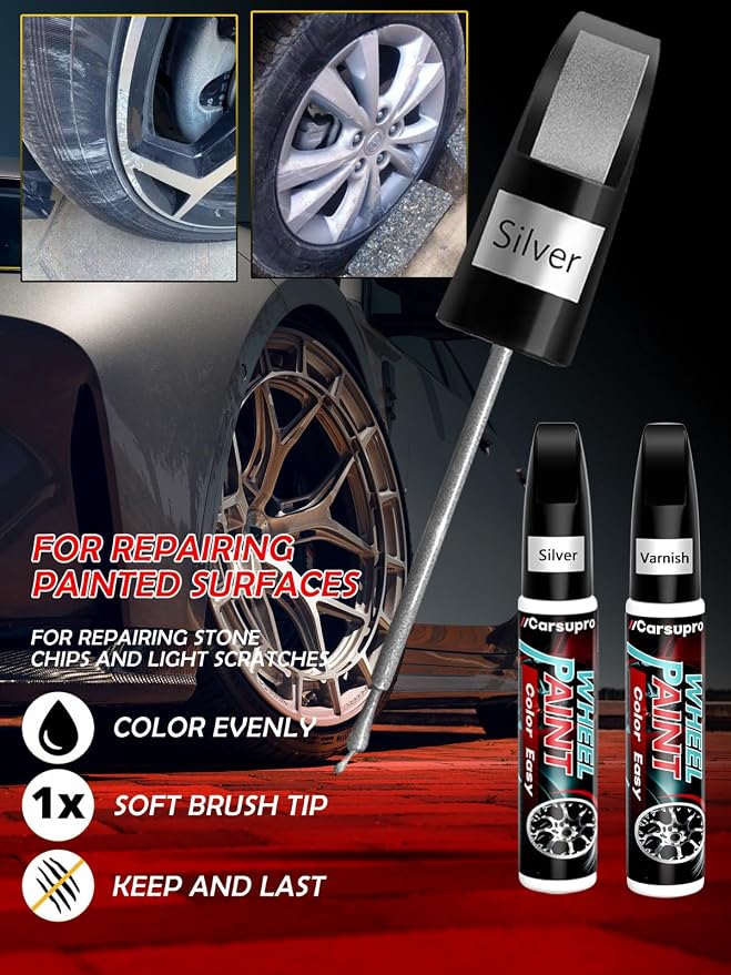 Silver wheel Touch Up Paint. Wheel Scratch Repair Pen. Car Rim Paint Pen Quick - Image 2