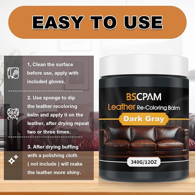 Dark Gray Leather Recoloring Balm, 12oz Leather Color Restorer - Image 5