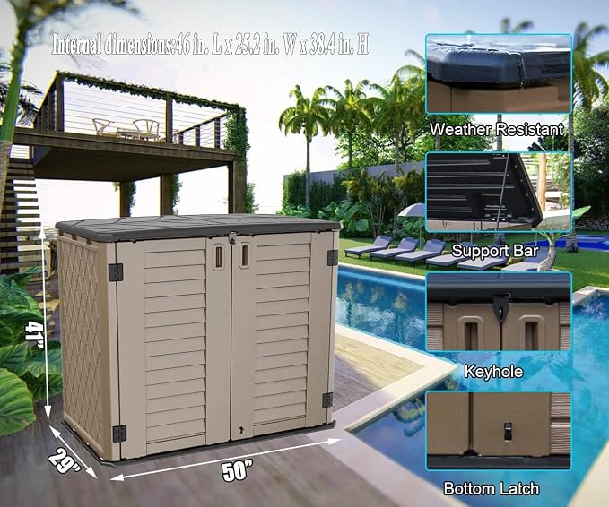 ADDOK 26 Cu.ft Outdoor Storage Shed Multi-Function, Lockable Horizontal Storage - Image 3
