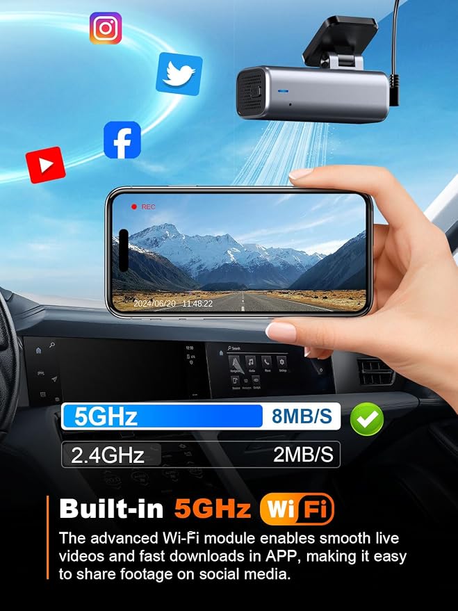 4K Dash Cam Front, Built-in 5G WiFi, 64GB Card Included, Dash Camera - Image 4