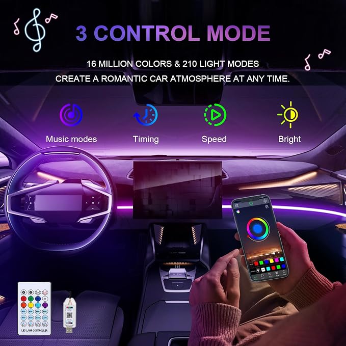 Acrylic LED Lights for Car, 43.3in RGB Strip Light Car LED Lights Interior - Image 3