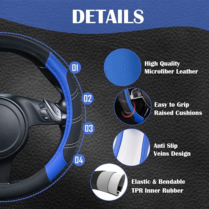 CAR PASS Line Rider Microfiber Leather Sporty Steering Wheel Cover Universal - Image 3