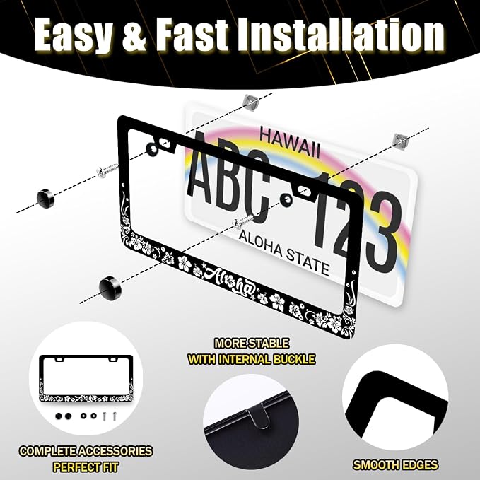 Aloha License Plate Frame Hibiscus Flowers License Plate Holder Stainless Steel - Image 7