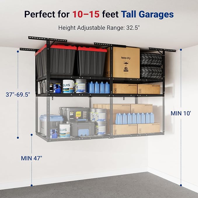 FLEXIMOUNTS 4x8 2-Tier Overhead Garage Storage Rack – Adjustable Heavy Duty - Image 2