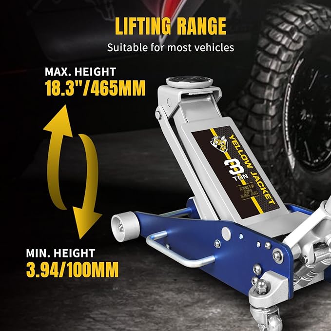 YELLOW JACKET Floor Jack 3 Ton Hydraulic Low Profile Aluminum and Steel Racing - Image 3