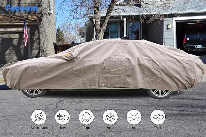 Tecoom Thick Shell Car Cover Super Breathable-Waterproof Windproof Snow Sun - Image 5