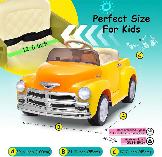 Joywhale 12V Kids Ride on Car Licensed Chevrolet 3100 Pickup Battery Powered - Image 8