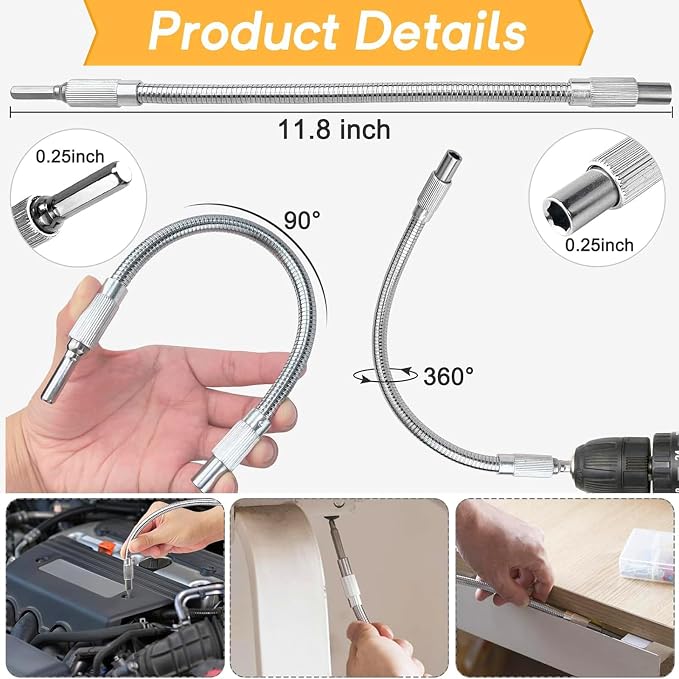 17Pcs Tools Flexible Drill Bit Extension, Include 3Pcs Rotatable Socket Adapter - Image 9