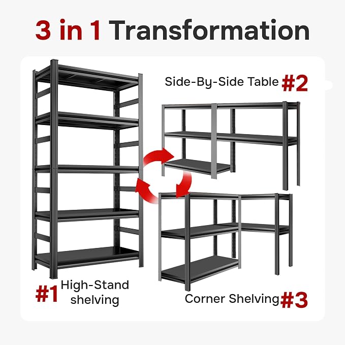 87" H, Heavy Duty 5-Tier Steel Garage Shelving Unit | 3800LB Capacity| Garage & - Image 7
