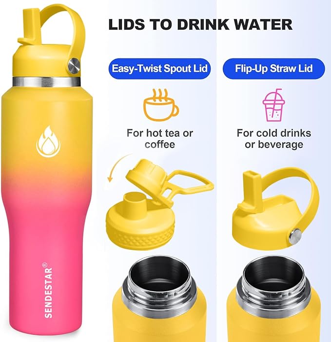 SENDESTAR 40oz Stainless Steel Water Bottle, Double Wall Vacuum Insulated Bottle - Image 3