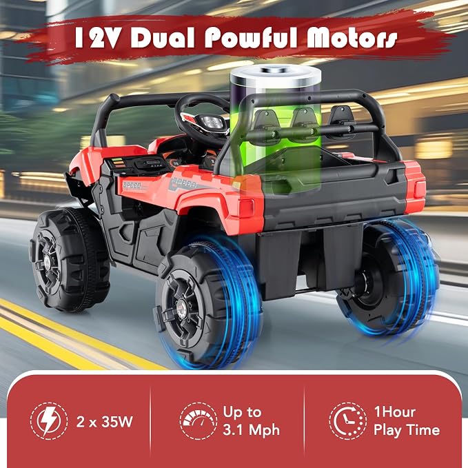 OLAKIDS 12V Ride on Car UTV, Battery Powered Off-Road Kids Electric Vehicles - Image 4