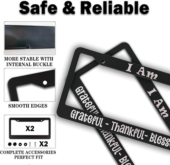 License Plate Frames Black and White Front License Plate Bracket I Am Grateful - Image 4