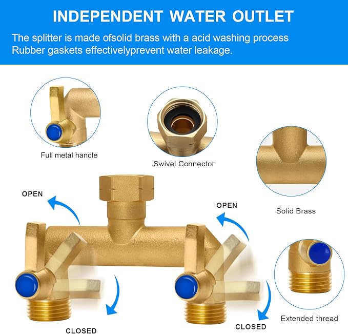 Brass Garden Hose Splitter, Garden Hose Splitter 2 Way Heavy Duty, - Image 5