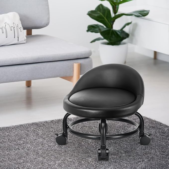 Rolling Stool with Backrest Low Height Rolling Stools, Low Roller Stool Chair - Image 2