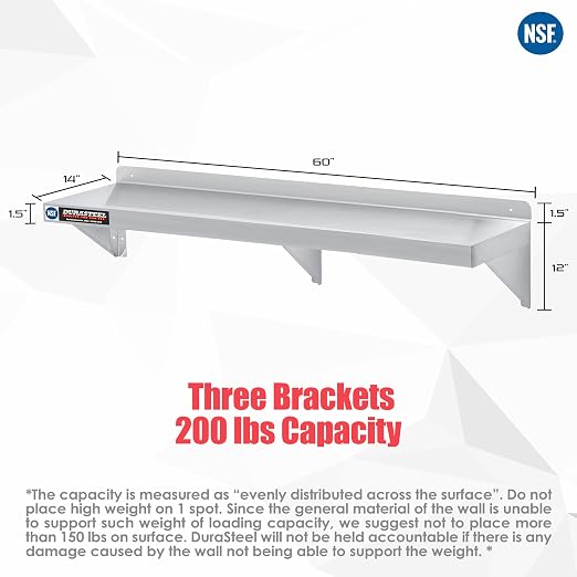 DuraSteel Stainless Steel Wall Mount Shelf 60" Wide x 14" Deep Commercial Grade - Image 3