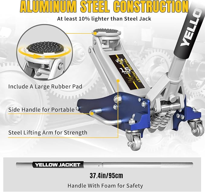 YELLOW JACKET Floor Jack 1.5 Ton Hydraulic Low Profile Aluminum and Steel Car - Image 2