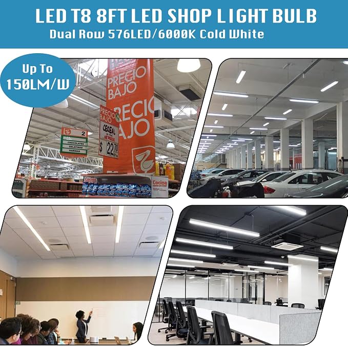 12-Pack, 8 Foot LED Bulbs, 100W 15000lm 6000K Cold White, Super Bright - Image 5