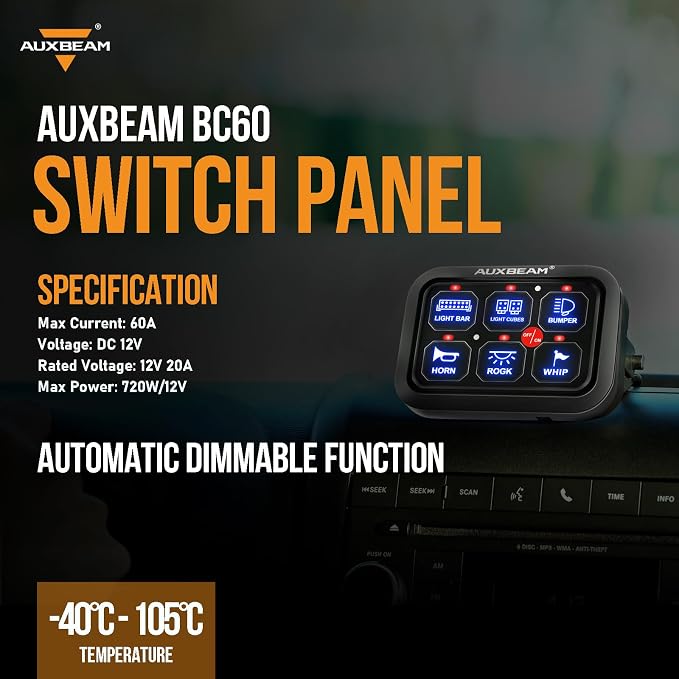 Auxbeam 6 Gang Switch Panel BC60 Universal Circuit Control Relay System - Image 8