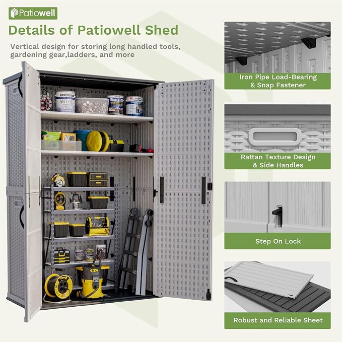 Patiowell 50 cu.ft Plastic Outdoor Storage Shed, Lockable Waterproof Resin - Image 5