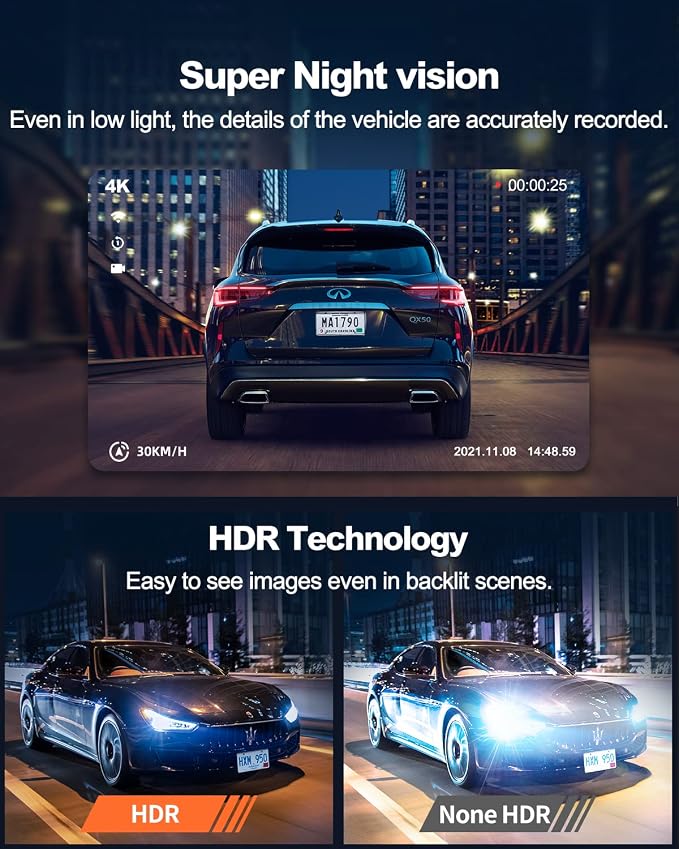D21 Dash Cam, Real 4K Dash Camera Front 5G WiFi GPS, 157°Wide Angle Dash Camera - Image 3