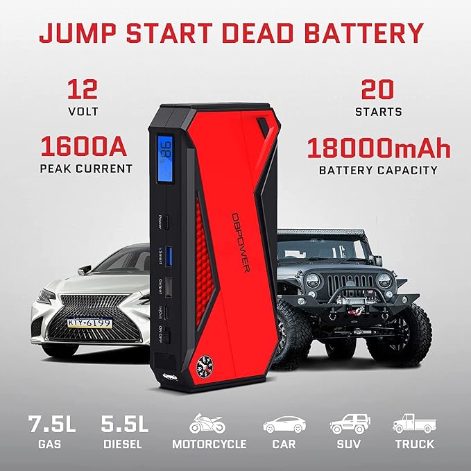 DBPOWER Peak 1600A 18000mAh Portable Car Jump Starter Battery Booster - Image 2