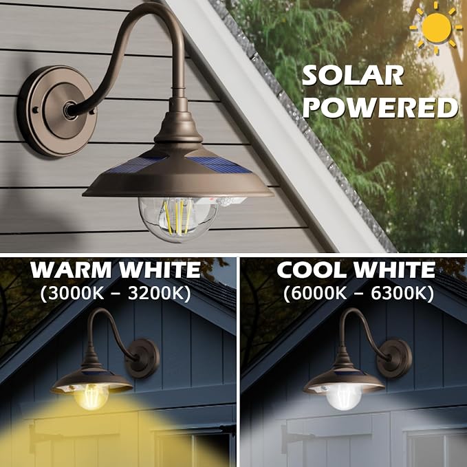 SIEDiNLAR Solar Barn Light Outdoor 3 Modes 2 Lighting, Aluminum Vintage - Image 2