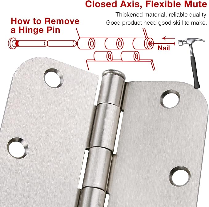 48 Pack Interior Door Hinges Brushed Nickel 3.5 Inch x 3 1/2" Rounded 5/8" - Image 2