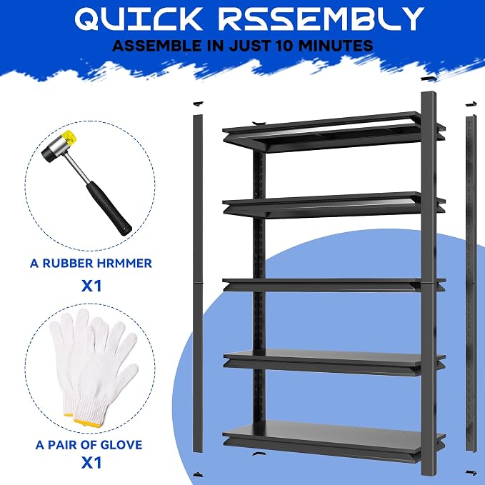 63"H Garage Shelving Heavy Duty Rack, 3000 LBS Capacity 5 Tier Adjustable - Image 4