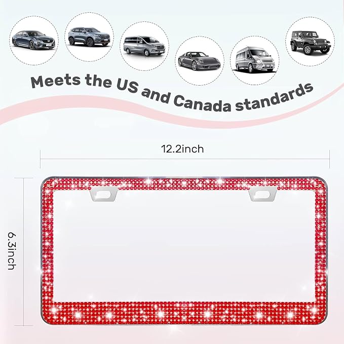 2 Pack License Plate Frames for Women, Sparkly Rhinestone Diamond Car - Image 6