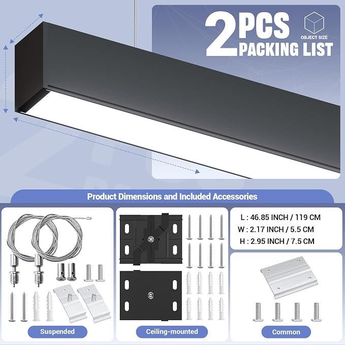 4FT LED Linear Light, 50/45/40/35/30W Up and Down Light, 3000/4000/5000K CCT - Image 6