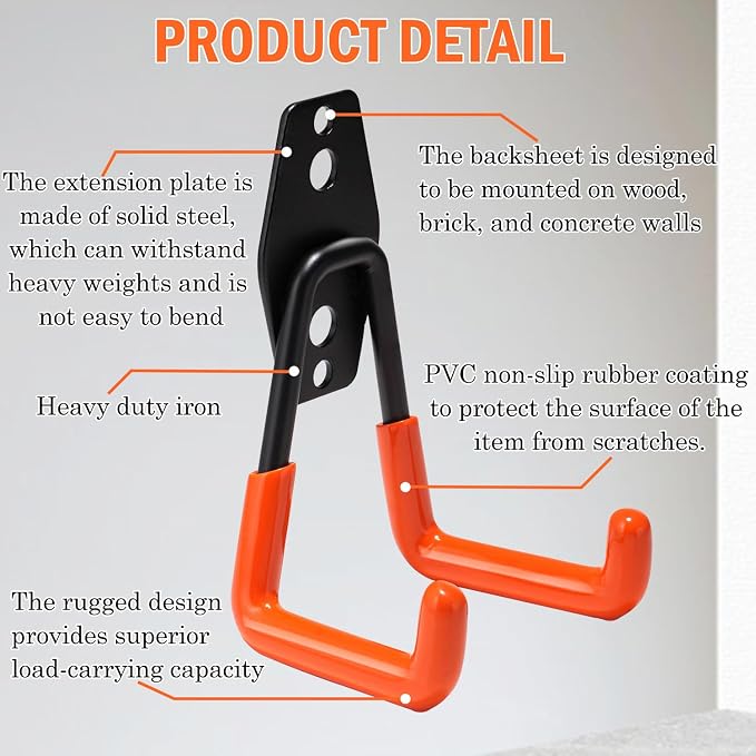 vivicreate 10 Pack Heavy Duty Garage Hooks Wall Mounted Steel Utility Storage - Image 4