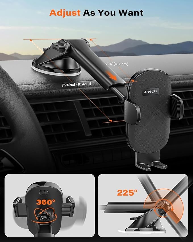 APPS2Car Car Phone Holder for Dashboard & Windshield, Adjustable Long Arm - Image 3