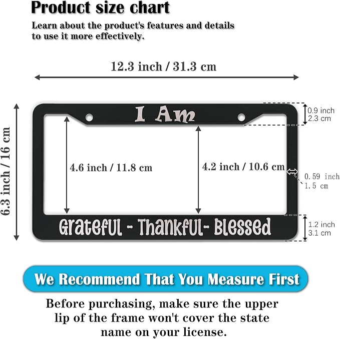 License Plate Frames Black and White Front License Plate Bracket I Am Grateful - Image 2
