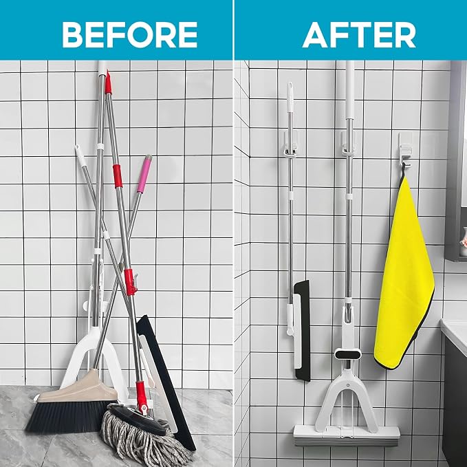 Broom Holder Wall Mount, 2 Pack Broom and Mop Organizer Wall Hanging Self - Image 3