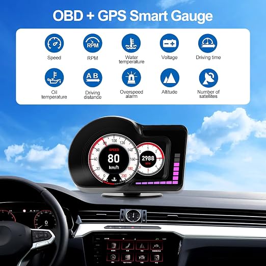 Head Up Display HUD F16 with OBD2 + GPS Dual System Digtial Speedometer - Image 2