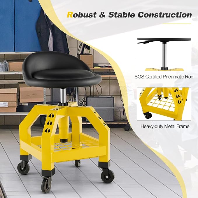 Goplus Rolling Garage Stool, 22.5”-27.5” Adjustable Mechanic Chair - Image 8