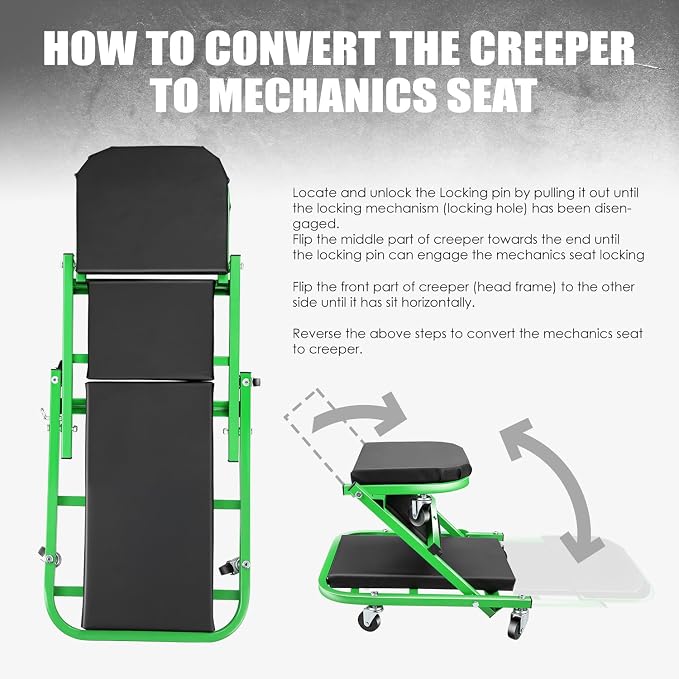 DNA MOTORING 40 Inches Folding 2 in 1 Rolling Z Creeper, Adjustable Roller - Image 3