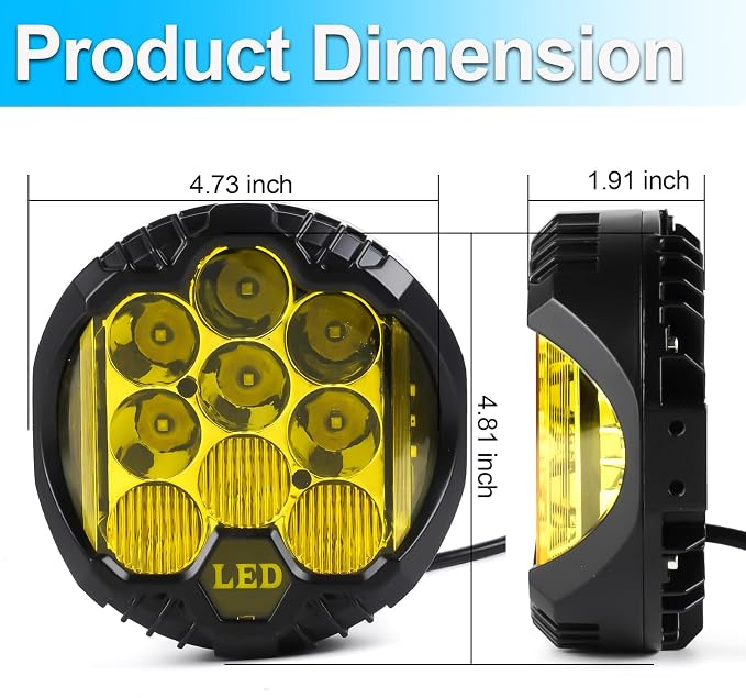 LIGBT 2PCS 5 Inch Amber Yellow Round LED Offroad Light - Image 6
