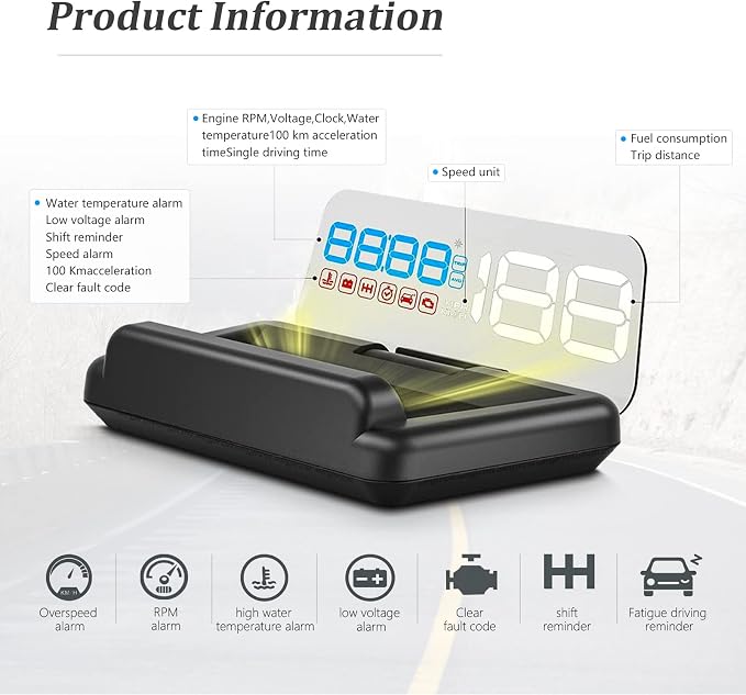 Heads up Display for Cars, C500 Car Digital GPS Speedometer, Stereo Projecting - Image 6