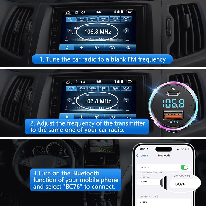 Bluetooth Transmitter for Car, LENCENT Full Metal Bluetooth 5.3 Car Adapter - Image 8