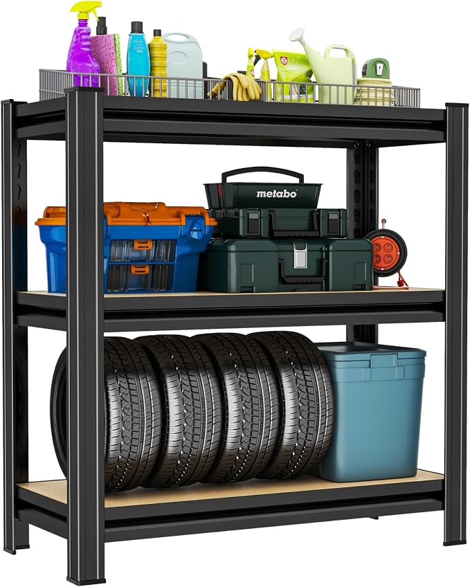 Garage Shelving, 3-Tier Adjustable Storage Shelves, Metal & Wood Pantry Shelf by Notmise