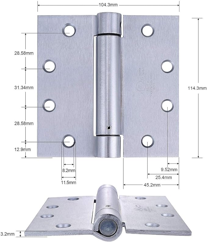 2 Pack - 4.5"x4" Brushed Satin Chrome Finish Self Closing Reversible Door Hinge - Image 2