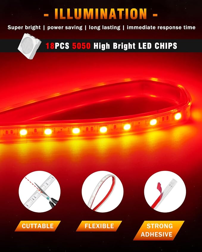 Qasim Car LED Strip Light 12V Red 12.5''/32CM - Image 5